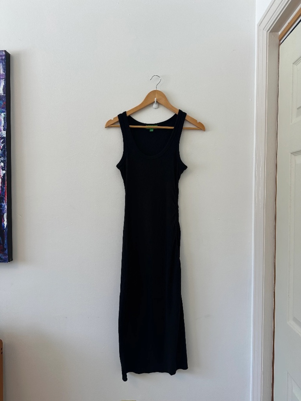 J. Crew Black Ribbed Tank Dress with Shirring and Slit | Size Small
